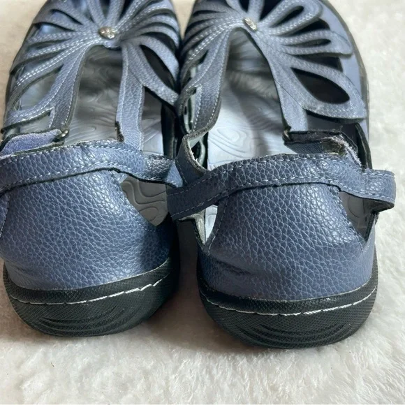 JSport by Jambu Blue Gray Sandals with Petal Design Adjustable Velcro Strap Sz 9 - Picture 3 of 11